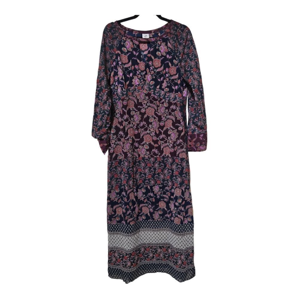 CABI Purple‎ Blue Retro Flower Festive Maxi Dress #3675 - Size Medium